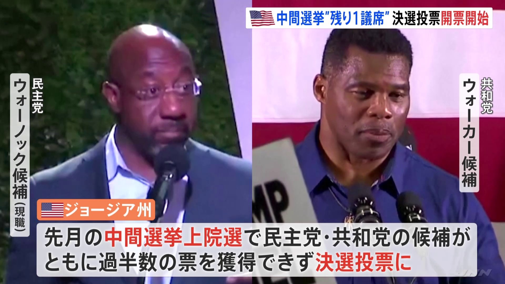 アメリカ中間選挙“最後の1議席”はどちらに…ジョージア州の決選投票で開票始まる トランプ氏の影響力どこまで？ | TBS NEWS DIG