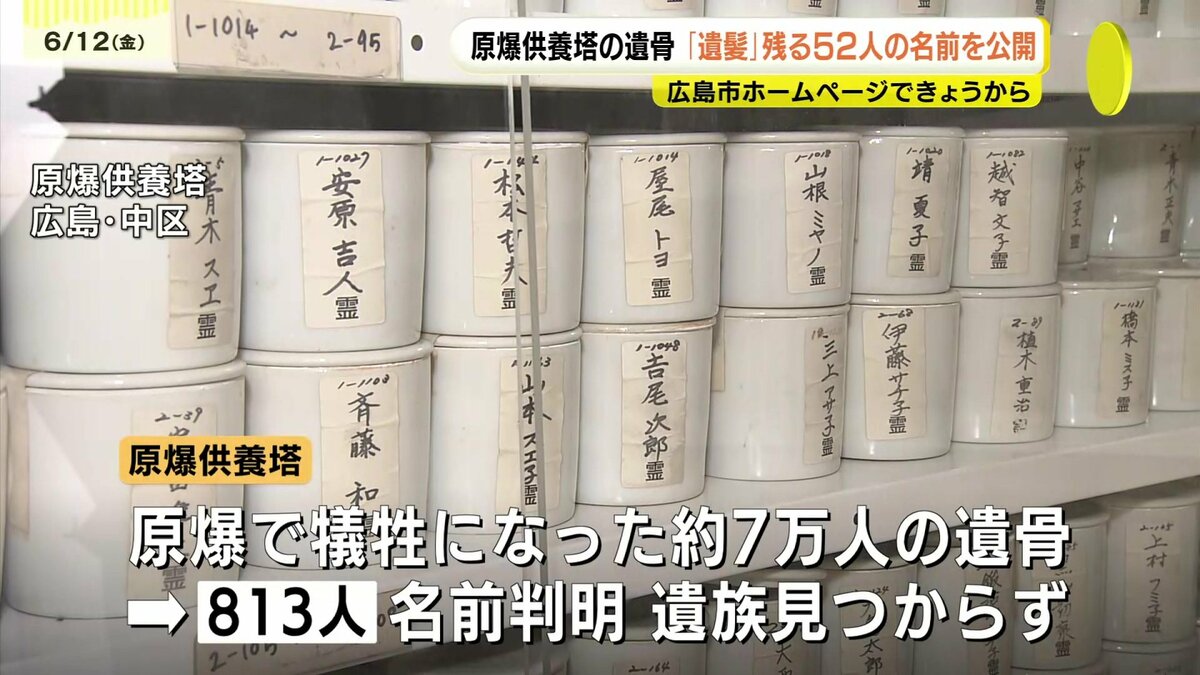 原爆供養塔に遺髪残る52人の名前公開 納骨名簿の名前誤記や住所漏れも