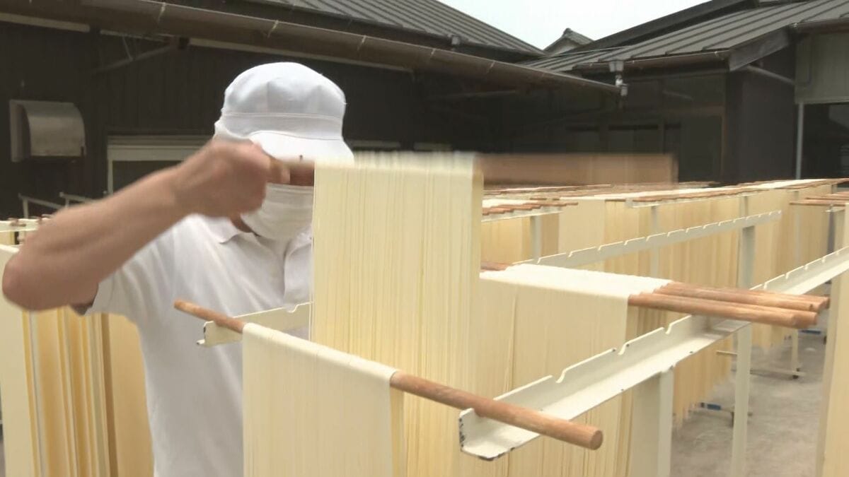 潮風に揺れるそうめん天日干し　五月晴れの中ピーク迎える　大分・宇佐市