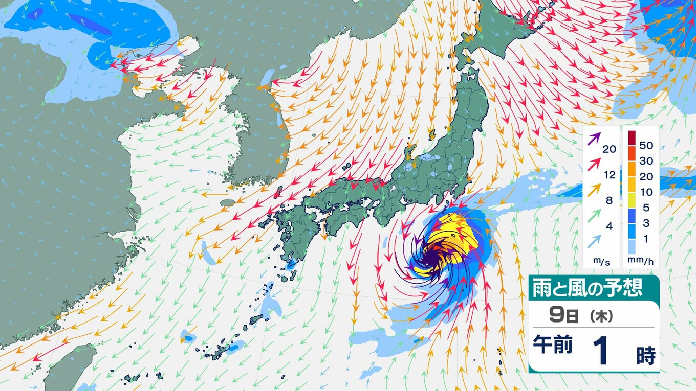 Dig3 Pattern 【台風22号】9日に伊豆諸島接近のおそれ 非常に強い勢力を維持 暴風・土砂災害など厳重警戒【雨風シミュレーション】 | TBS NEWS ...