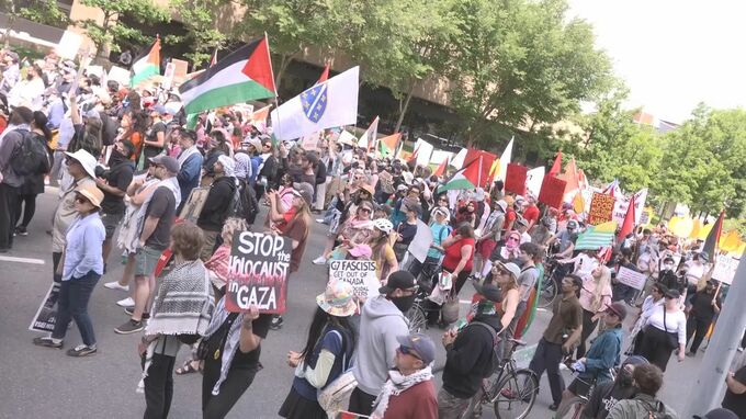 G7サミット開幕前に抗議デモ　ガザ戦闘やイスラエルのイラン攻撃止めるよう各国首脳に訴え|TBS NEWS DIG