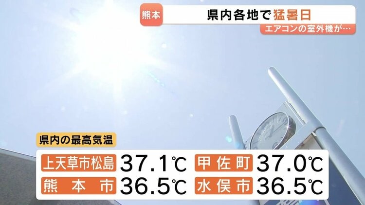 上天草市で37.1℃ 熊本市で36.5℃ 各地で猛暑日 エアコン フル稼働 室外