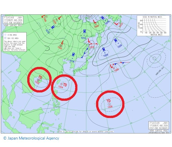 【トリプル台風のたまごへ】19日に“熱帯低気圧”が3つ発生か…今後の動きは？日本への影響は？　気象庁の予想天気図・28日(金)にかけての雨風シミュレーション|TBS NEWS DIG