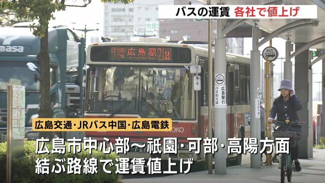 市内中心部と北部を結ぶバス路線　1日から各社が値上げ　乗務員の待遇改善などのため　広島　|TBS NEWS DIG