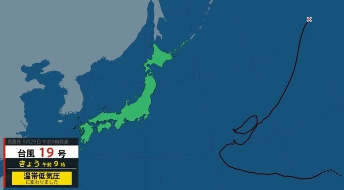 【台風情報】台風19号（ノグリー）アリューシャン列島の南で温帯低気圧に変化　時速55kmで北東へ【雨と風のシミュレーション】　|　富山のニュース｜天気・防災｜チューリップテレビ