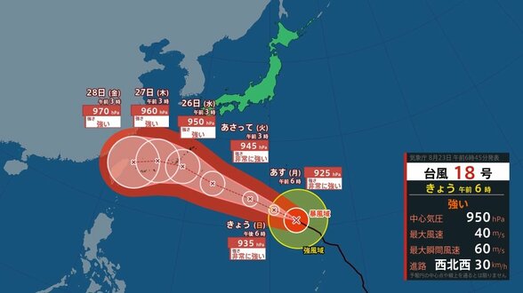 【台風18号（ソウデル）】25日～27日頃にかけ沖縄地方に接近見込み　 大東島地方で最大瞬間風速30m予想　早めの対策呼びかけ【雨と風のシミュレーション】　|　富山のニュース｜天気・防災｜チューリップテレビ