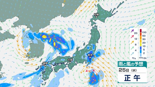 “梅雨前線” と複数の “低気圧” さらに台風から変わった “熱帯低気圧” が複雑に影響…25日は大雨と強風、北日本では落雷にも警戒【雨と風のシミュレーション】西日本から北日本にかけて大雨に警戒　土砂災害や河川増水に注意|TBS NEWS DIG