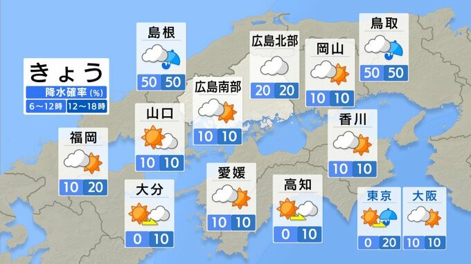 【きょう2/16(月)広島天気】雲の広がりやすい一日　一時的な寒気の流入で　夜は朝より冷える|TBS NEWS DIG