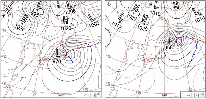2006年10月7日と8日の地上天気図