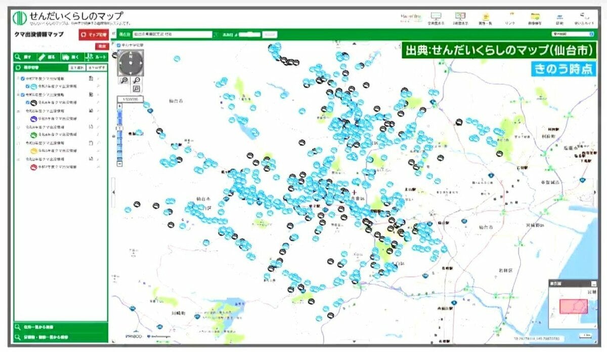 仙台のHPで「クマ出没場所がマップでわかる」2025年度の“多さ”一目瞭然