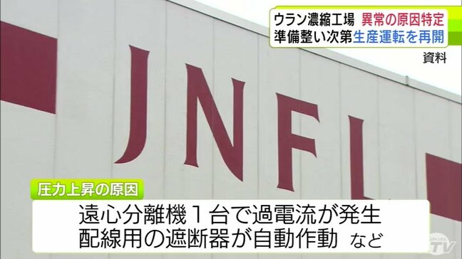 ウラン濃縮工場 遠心分離機の異常原因は過電流の発生などと特定 日本原燃は準備が整い次第 生産運転を再開へ 青森県六ケ所村|TBS NEWS DIG