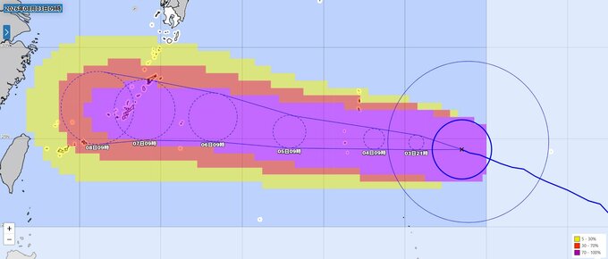 【台風情報】台風13号（ドルフィン）非常に強い勢力で西進…最大瞬間風速60m/sで7日、8日に沖縄本島へ接近見込み【雨と風のシミュレーション】　|　富山のニュース｜天気・防災｜チューリップテレビ