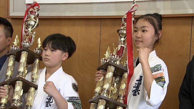 「日本一になれるよう頑張る」空手道の全国大会で3位・高見芽生選手と日岡丈ノ新選手　大森市長を表敬訪問【岡山】　|　岡山・香川のニュース | 天気 | RSK山陽放送