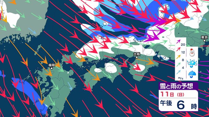 【大雪情報】強い冬型の気圧配置へ→中国地方で「警報級の大雪」のおそれ　普段雪の少ない山陽南部の平地でも大雪の可能性も　あす（１２日）明け方まで積雪や路面の凍結による交通障害に注意【気象庁雪風シミュレーション/11日】|TBS NEWS DIG