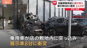 自動車販売店に乗用車が突入 展示車8台に衝突 乗用車に乗っていた男女2人が軽いけが  群馬・前橋市|TBS NEWS DIG