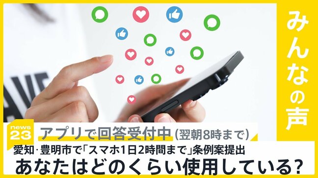 全国初 愛知・豊明市で「スマホ1日2時間まで」条例案を提出 あなたはどのくらい使用している？【news23】|TBS NEWS DIG