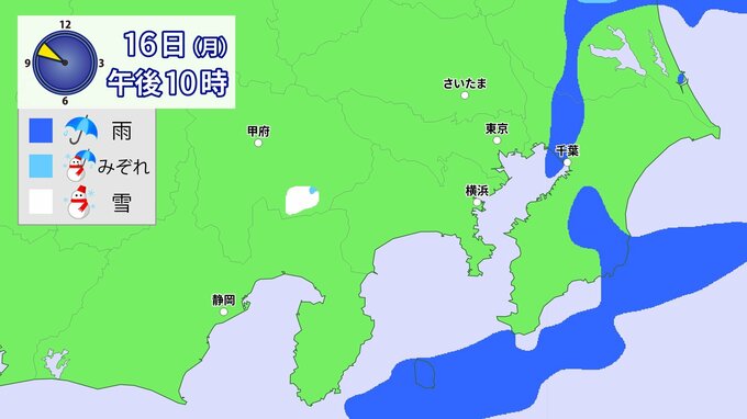 【関東地方：16日(月)～17日(火)雪･雨シミュレーション】1時間ごとの降り方は？　山沿いを中心に積雪も|TBS NEWS DIG