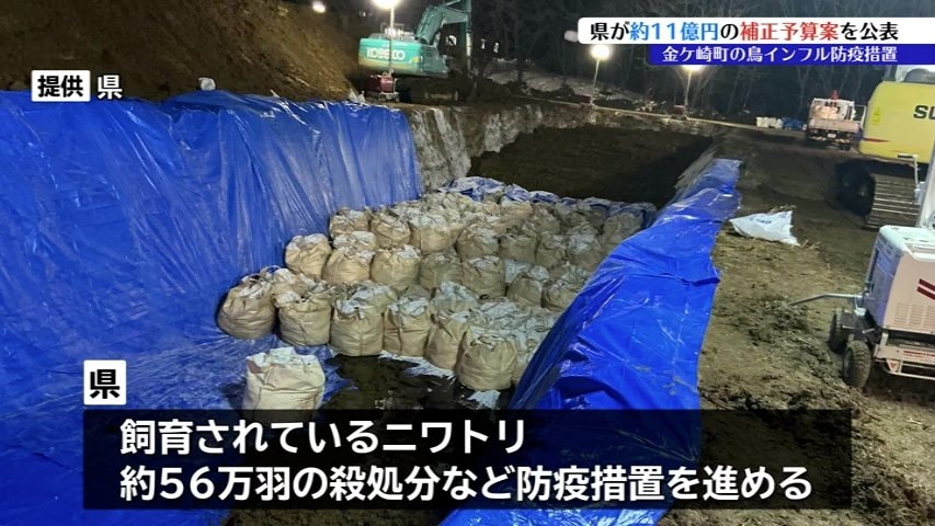 鳥インフルエンザの防疫措置にかかる補正予算約11億円 26日の県議会で