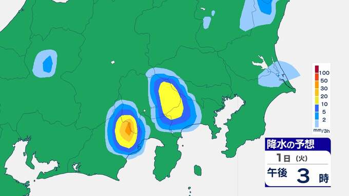 【関東地方】1日夜遅くにかけ大雨のおそれ…多いところでは1時間に50mmの予想　“警報級”大雨の可能性【雨風シミュレーション】　|　富山のニュース｜天気・防災｜チューリップテレビ