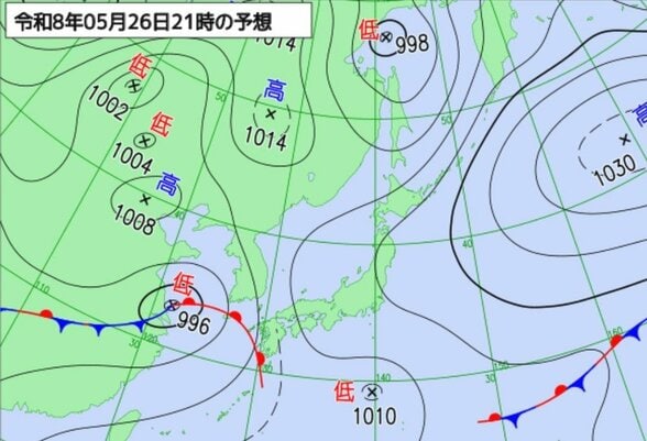26日(火)27日(水)西日本で大雨のおそれ…前線停滞で南西諸島も大気の状態は不安定、土砂災害に警戒 北海道では強風に注意【雨と風のシミュレーション】 | 富山のニュース|天気・防災|チューリップテレビ