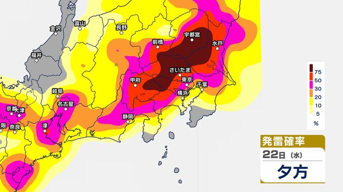 【関東甲信】22日午後も大気の状態不安定…警報級大雨の可能性　今後の雨風シミュレーション・発雷確率シミュレーション【気象庁22日発表】東京・神奈川・千葉・埼玉・茨城・栃木・群馬・山梨・長野|TBS NEWS DIG