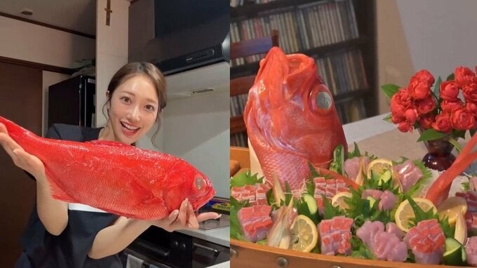 【 片原恵麻 】「金目鯛を釣ってきたので」見事三枚おろし〝舟盛りは密に敷き詰めるタイプ〟フォロワービックリ「家に舟あるのもすごい」|TBS NEWS DIG