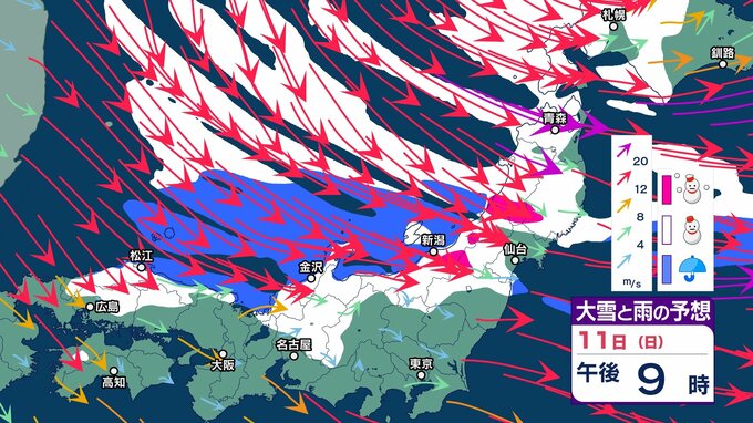 【大雪情報】8日は冬型の気圧配置→週末10日～11日は“強い”冬型の気圧配置か…　北⽇本や東日本・⻄⽇本の⽇本海側をで荒れた天気となる予想　「警報級の⼤雪」の恐れも【大雪・雨・風シミュレーション】|TBS NEWS DIG