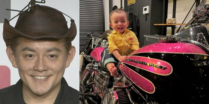 【 スピードワゴン・井戸田潤の長男 】　パパの愛車　ハーレーにまたがりご満悦　「いい笑顔　過去1番のいい写真が撮れちゃいました」　ママ蜂谷晏海も　「親バカ発動」|TBS NEWS DIG