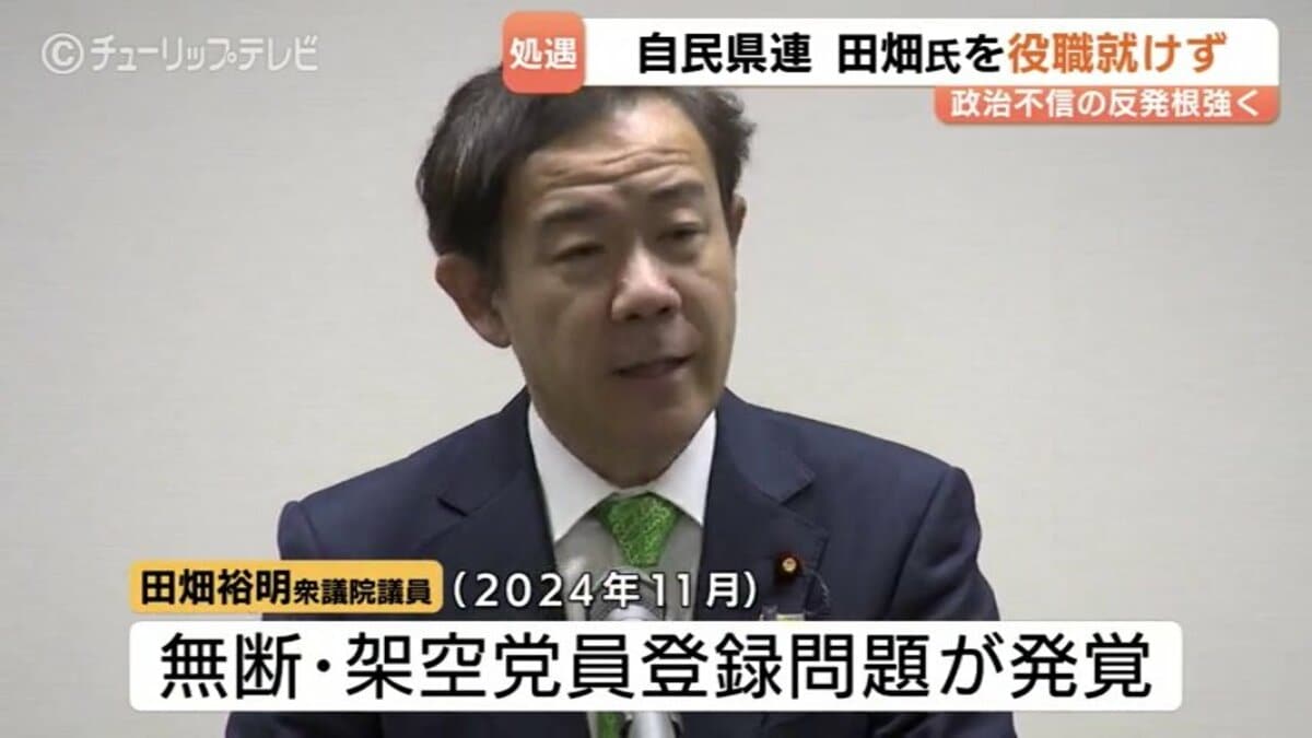 自民・田畑裕明氏の県連役職見送り