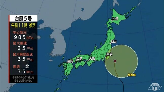 【台風5号情報】15日にかけて東日本・北日本に接近で上陸の恐れも…　現在「千葉県」の海上を時速35kmで発達しながら北上中　最新の進路予想は？|TBS NEWS DIG