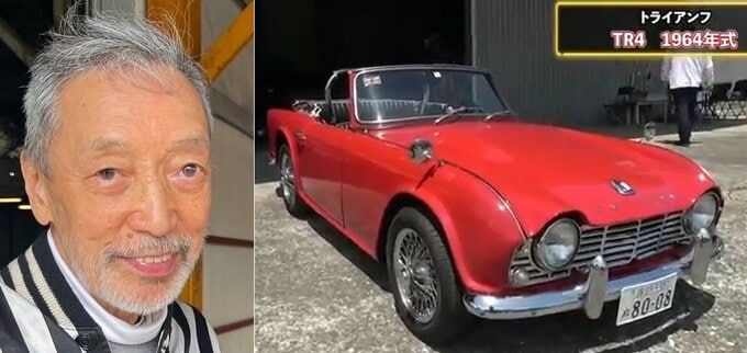 【 テリー伊藤 】　英国製スポーツカーを絶賛　「この丸ライト、このふくらみ」「大好きなんですよ」　【 1964年式トライアンフTR4 】|TBS NEWS DIG