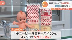 マヨネーズ475円→520円に　キユーピー4月から値上げ　この2年で140円以上、値上がり| TBS CROSS DIG with Bloomberg