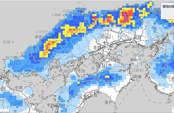【大雪情報】中国地方では大雪となる見込み　警報級の大雪となる可能性　山陽南部の平地でも積雪か　四国では平地でも大雪に…【雪と雨のシミュレーション】|TBS NEWS DIG