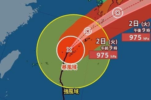 【台風情報】「台風6号(チャンミー)」進路予想　最大瞬間風速45m/s・中心気圧975hPa　九州南部・奄美で線状降水帯発生の可能性　暴風域を伴ったまま西日本～東日本に接近へ　気象庁1日21時50分発表【6月6日(土)にかけての雨風シミュレーション】|TBS NEWS DIG