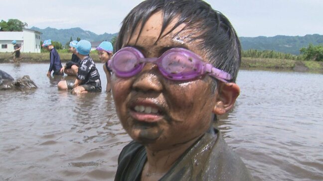 田んぼを走って泥まみれ！“楽しく土を柔らかく” 小学生がコメ作りの準備　熊本|TBS NEWS DIG