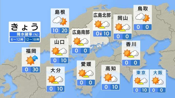 【きょう12/25(水)広島天気】おおむね晴れる一日　夜からは雲が広がりやすい　|TBS NEWS DIG
