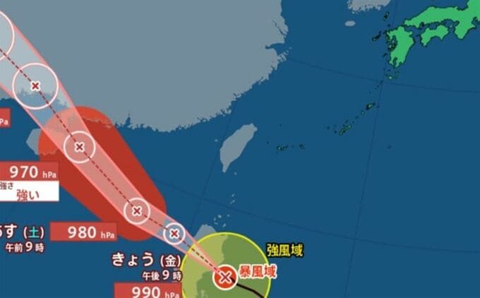 【台風情報】台風21号（マットゥモ）　今後、強い勢力に発達か　20 km/hで西北西 へ　【進路予想・土日は？雨と風のシミュレーション】　|　山梨のニュース | ＵＴＹテレビ山梨