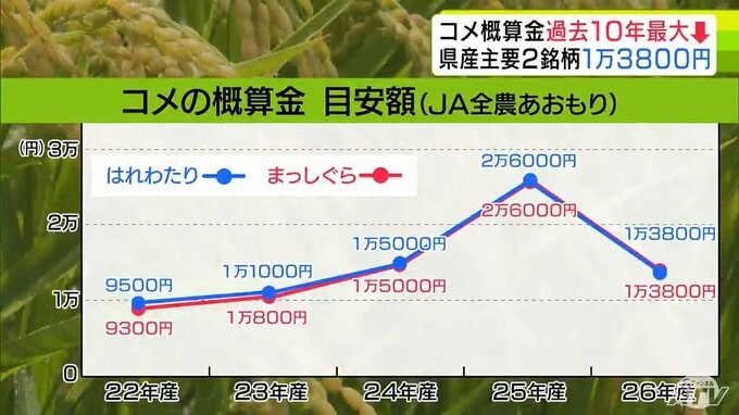 【詳報】コメの「生産者概算金」の目安額　「はれわたり」と「まっしぐら」は1万3800円で前年の半分ほどに　過去10年で最大の下げ幅に「いままでにない在庫量、今年産の生産量等々を勘案して設定」|TBS NEWS DIG