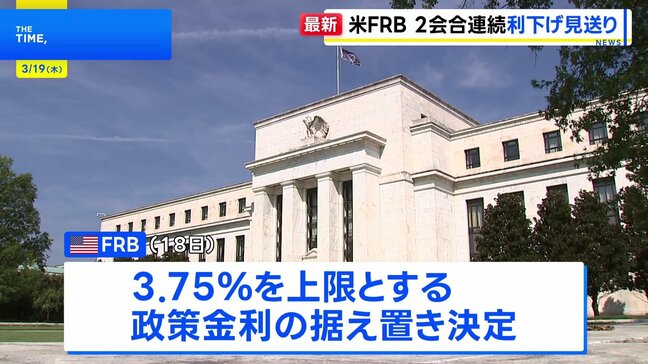 米FRB 2会合連続で利下げ見送り 3.75%政策金利据え置き|TBS NEWS DIG