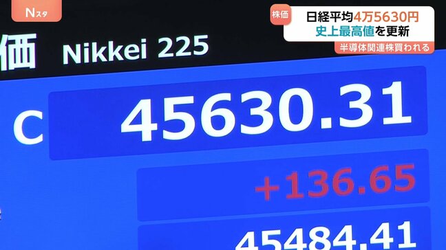 2日連続で最高値更新　日経平均株価が終値4万5630円で取引終える　米・オープンAIの大型投資に伴う半導体関連株が相場下支え|TBS NEWS DIG