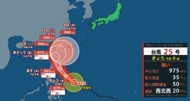 【11月台風】台風25号は強い勢力に発達し北寄りの進路へ　4つの台風のうち台風22号は熱帯低気圧に|TBS NEWS DIG