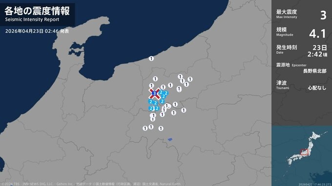 長野県で最大震度3の地震　長野県・大町市|TBS NEWS DIG