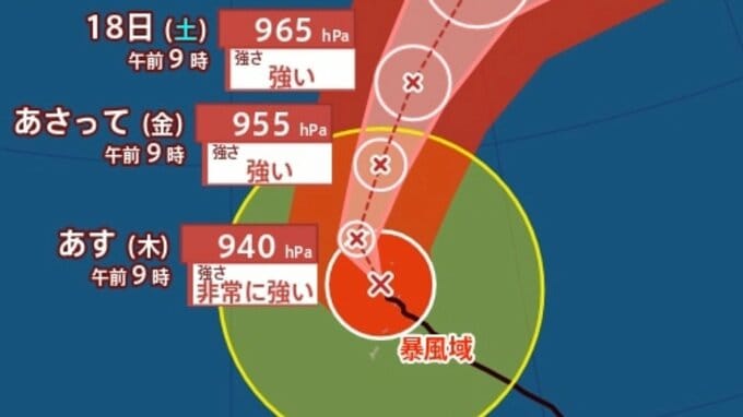 【台風情報】大型で非常に強い勢力「台風4号」最大瞬間風速は70メートル 18日（土）には小笠原近海予想　今後の進路は？15日（水）～20日（月）雨風シミュレーション【気象庁 15日午前10時更新】|TBS NEWS DIG
