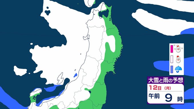【大雪情報】東北日本海側　最大で80cm降雪か　12日朝にかけて、暴風雪などに警戒を　強い冬型の気圧配置が続く 【大雪と雨のシミュレーション】|TBS NEWS DIG