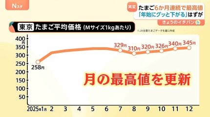 たまご 6か月連続で最高値を更新、スーパー担当者「上がってくる要素