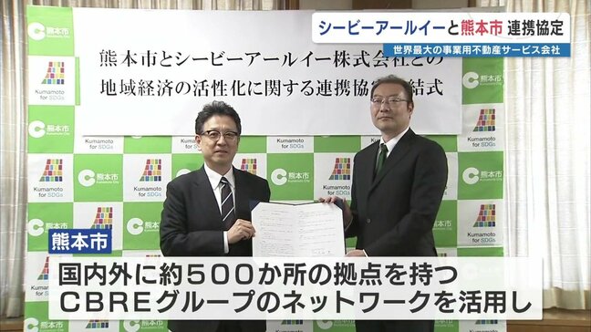 熊本市 世界最大の事業用不動産サービス・CBREグループと共に企業誘致推進へ　「投資先として選ばれる都市」に|TBS NEWS DIG