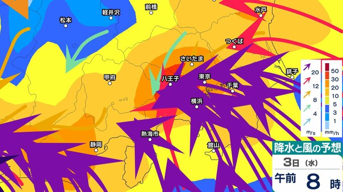 【台風情報】台風6号（チャンミー）の影響は？東京・神奈川・千葉・埼玉・茨城　関東首都圏1時間ごとの雨風シミュレーション　3日（水）通勤時間帯に影響のおそれ【気象庁】|TBS NEWS DIG