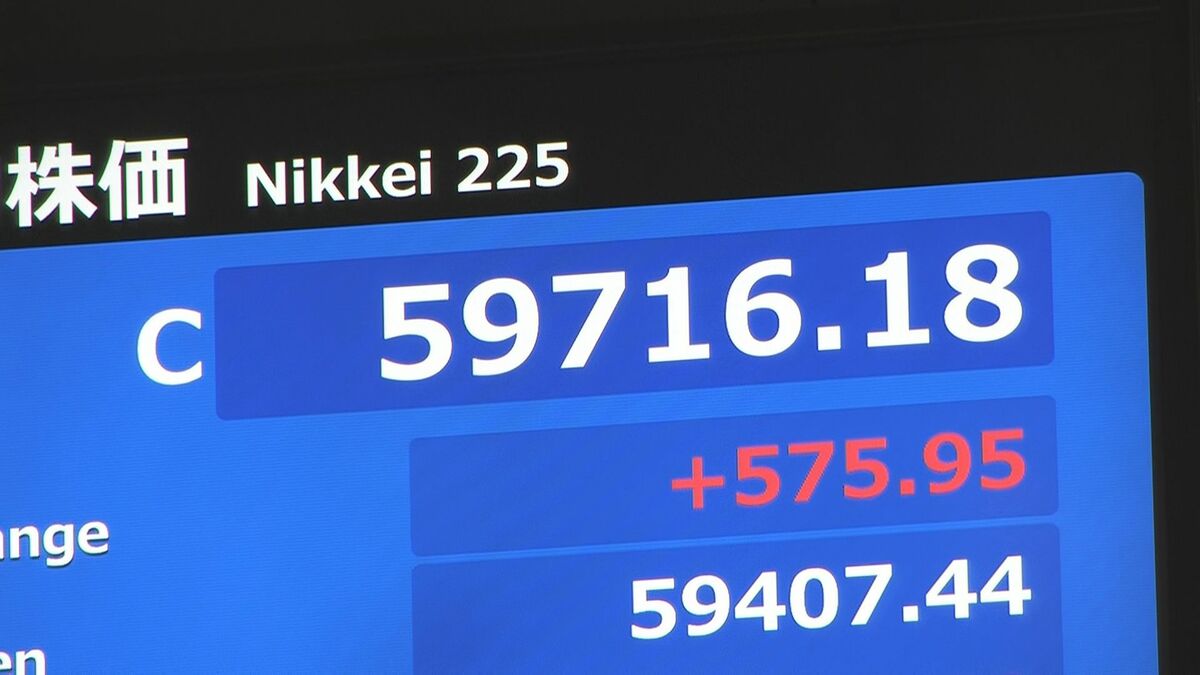 日経平均株価 575円高の5万9716円で取引終了 終値としての最高値更新