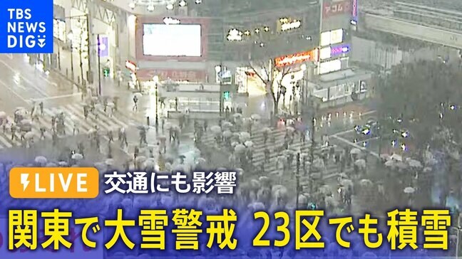 【随時更新】東京23区で警報級の大雪おそれ 降雪8cmの予想 関東甲信で大雪 ピークは今夜 高速道路は首都高や東名、中央道などで「予防的通行止め」 空の便は羽田空港発着の89便が欠航【大雪情報】|TBS NEWS DIG