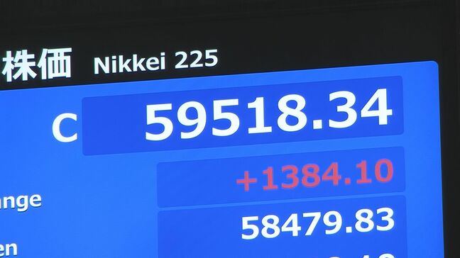 【速報】日経平均株価 約1か月半ぶりに最高値を更新　終値1384円高の5万9518円|TBS NEWS DIG